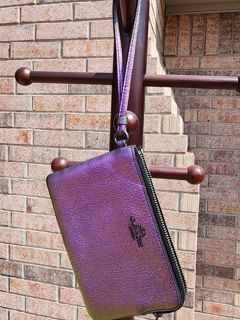 COACH Metallic Lilac Corner Zip Wristlet